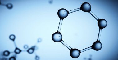 Hexagon shape molecule in blue blank abstract background 3D module shape graphic template