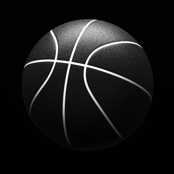 Black and white three dimensional model of basketball ball over black background. Graphical element with abstract theme of sport equipment.