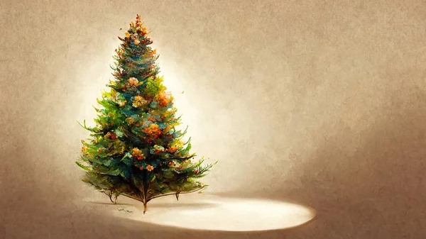 Weihnachtsbaum Mit Dekorationen Zimmer Mit Grunge Braunem Wandhintergrund Schöne Weihnachten — Stockfoto