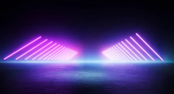 带有紫色光束的抽象霓虹灯室 用于复制空间和照明舞台产品场景 免版税图库图片