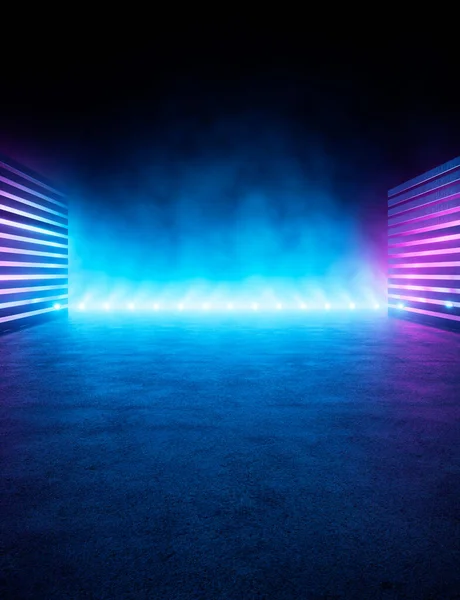 Neon Grafik Raum Mit Beleuchteten Hellen Vitrine Szene Mit Schein Stockbild