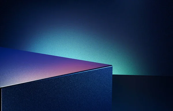 Dark Abstract Blue Room Purple Blue Cube Form Podium Edge Stockfoto