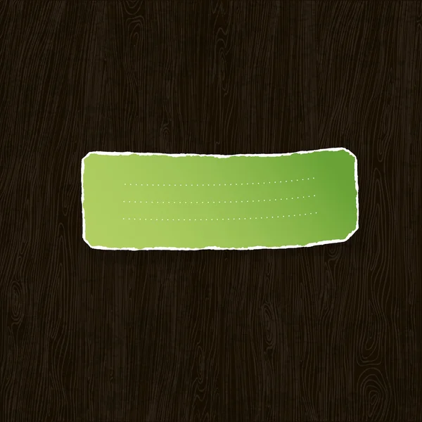 Green torn label on wooden texture. Vector illustration, EPS10 — Stock Vector