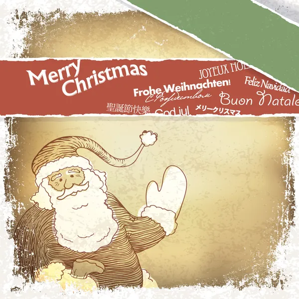 Retro Santa Claus greetings in different languages. Vector, EPS1 — Stock Vector