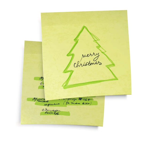 Business yellow sticky notes with Merry Christmas tree. Vector i — Stock Vector