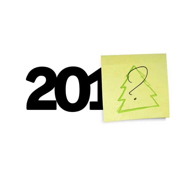 Il concetto di anno nuovo con domanda firma documenti appiccicosi gialli. Vec — Vettoriale Stock