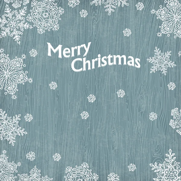 Christmas greetings with snowflakes on wooden texture. Vector il — Stock Vector