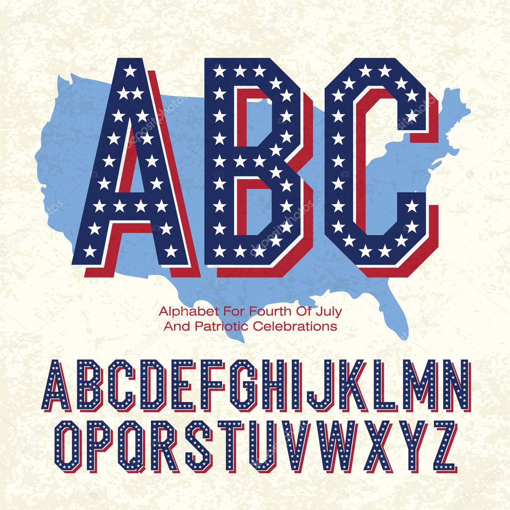 Alphabet For Fourth Of July And Patriotic Celebrations. Vector,