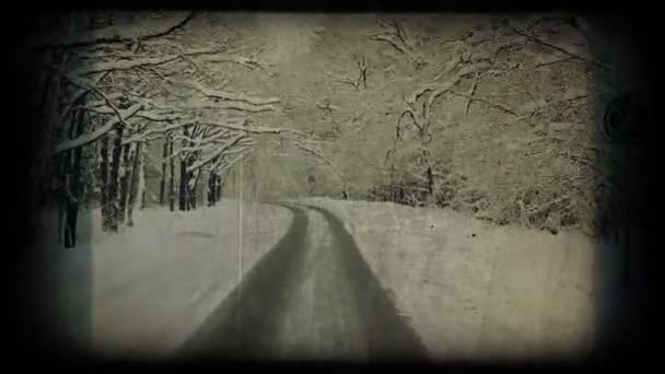 Winter road, vintage styled shot. — Stock Video