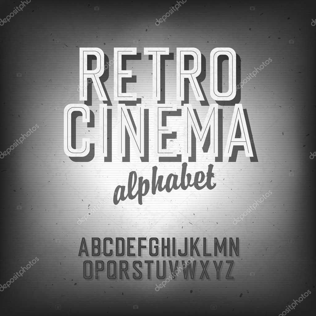 Old cinema styled alphabet. With textured background, vector, EP