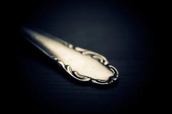 Silver spoon closeup macro shot. — Stock Photo, Image