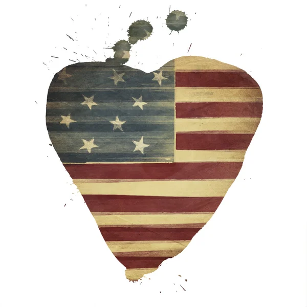 Amerikan bayrağı yeart şeklinde. Vintage tarzı — Stok fotoğraf