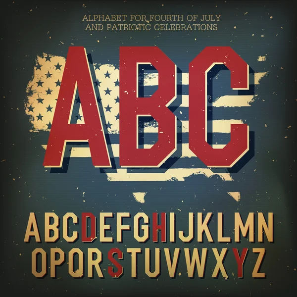 American themed alphabet. With elements for Independence Day, ve — Stock Vector