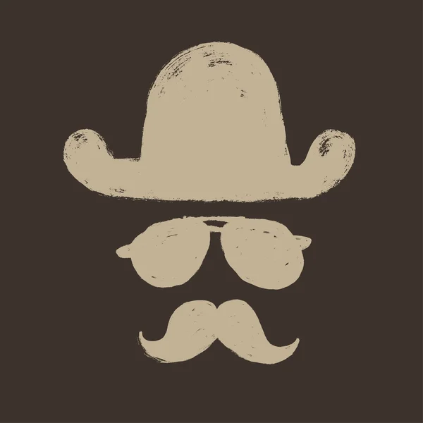Ensemble d'éléments rétro : chapeau melon, moustache et lunettes de soleil — Image vectorielle