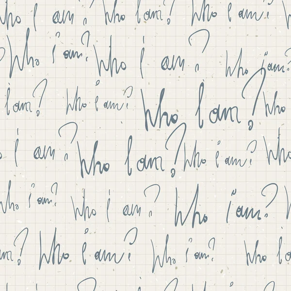 "Quem eu sou? " padrão sem costura. Com textura de papel notepad. Vetor — Vetor de Stock