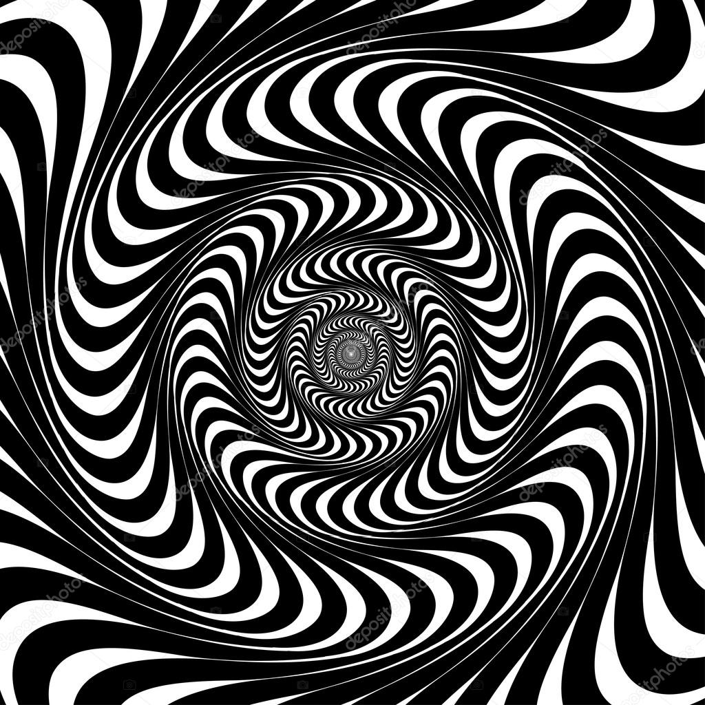 Black and white swirl lines. Optical illusion background, vector