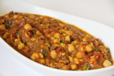 Eggplant tomato and  chickpea curry