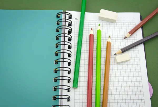 Potlood, gum, notebook — Stockfoto