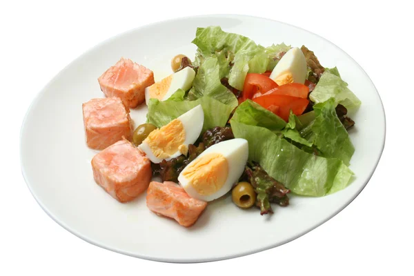 Pieces of salmon with lettuce — Stock Photo, Image