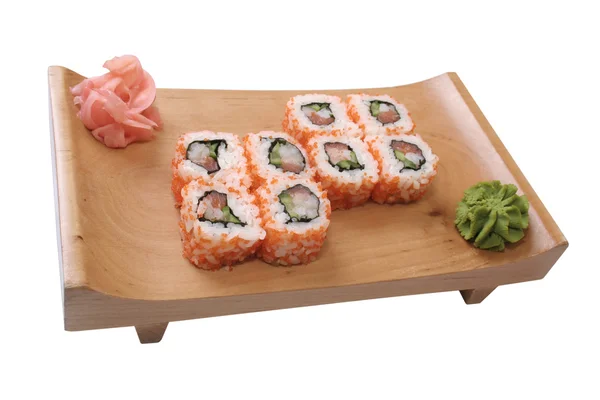 Conjunto de sushi com salmão e pepino — Fotografia de Stock