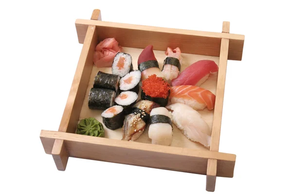 与不同类型的海鲜寿司一套 — 图库照片