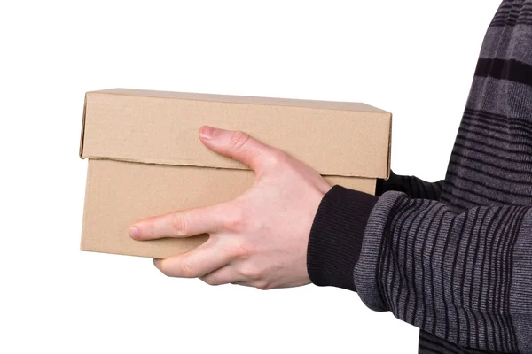 Box in handen voor een man — Stockfoto