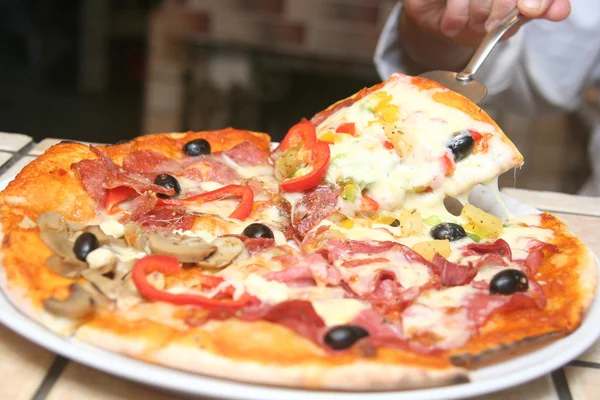 Pizza with ham,sausage — Stock Photo, Image