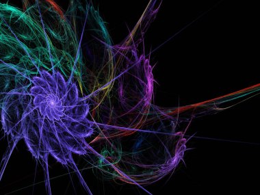 fraktal renkli soyut yuvarlak eğriler ve siyah arkaplan üzerindeki çizgiler