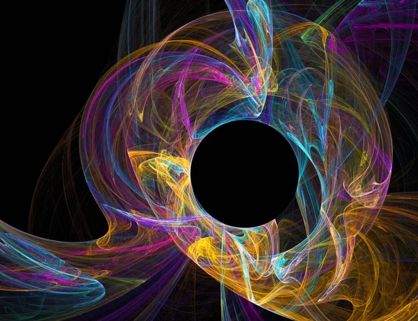 fractal colored abstract  round curves and lines on black background