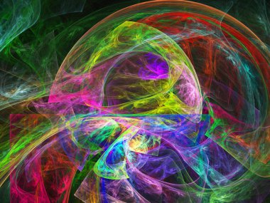 fraktal renkli soyut yuvarlak eğriler ve siyah arkaplan üzerindeki çizgiler