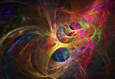 fraktal renkli soyut yuvarlak eğriler ve siyah arkaplan üzerindeki çizgiler