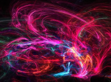 fraktal renkli soyut yuvarlak eğriler ve siyah arkaplan üzerindeki çizgiler