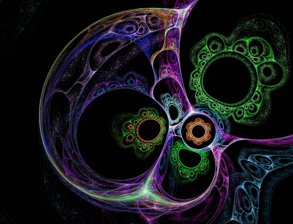 Fractal Colored Abstract Curves Lines Black Background — Stock Photo, Image