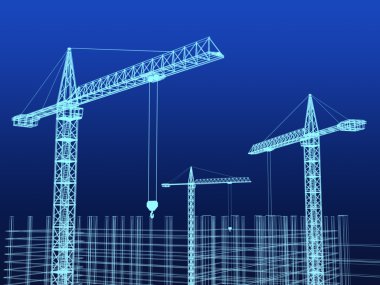 mavi zemin üzerine Vinçler