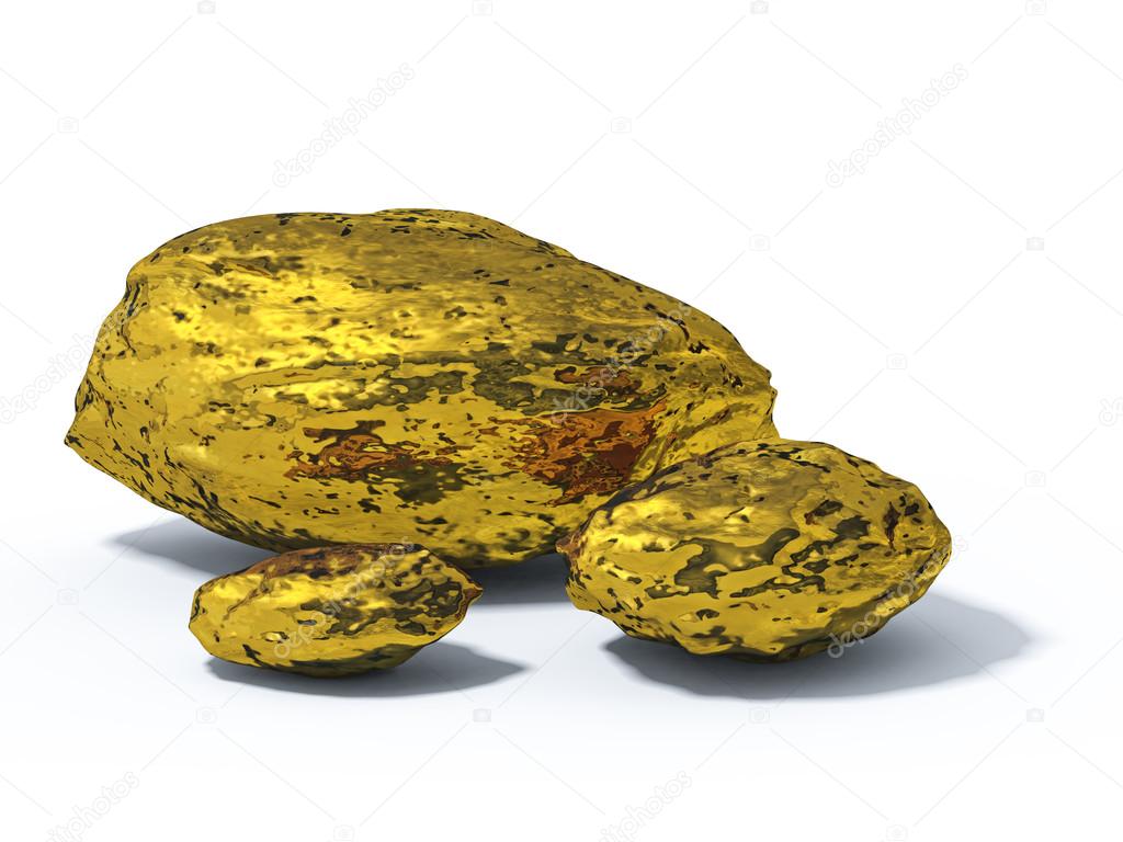 Gold nugget on a white background