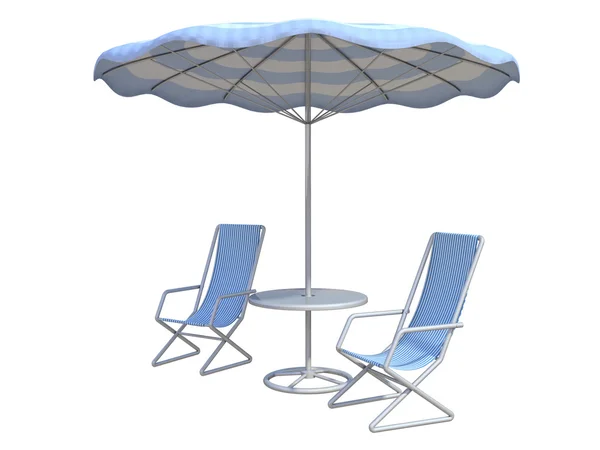 Cadeiras de praia e guarda-chuva em um fundo branco — Fotografia de Stock