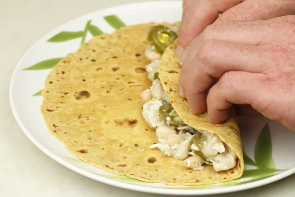 Hands Rolling a Vegetarian Wrap — Stock Photo, Image