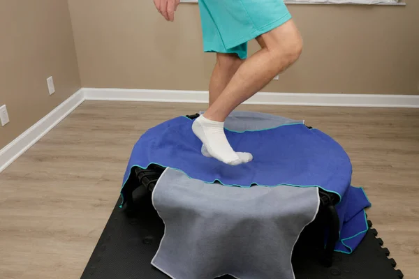 Bungee Rebounder Covered Two Towels Being Exercised Close Mat Floor — Stock Fotó