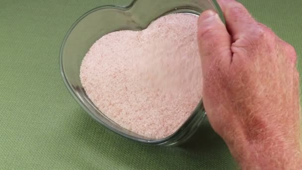 Himalayan Fine Grain Pink Salt Clear Heart Shaped Crockery Shown — Stock Video