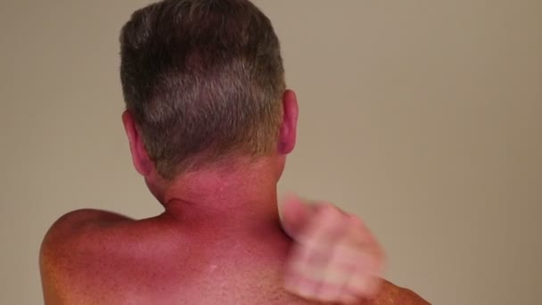 Adult White Male Seen Rear View Massaging His Shoulders One – Stock-video