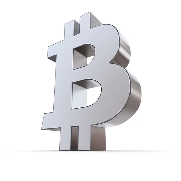 Simbolo Bitcoin metallico - Argento — Foto Stock