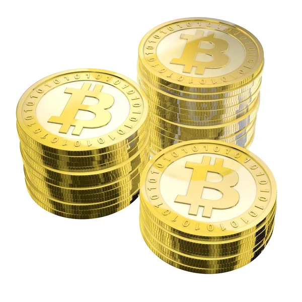 Tre högar av bitcoins Royaltyfria Stockbilder