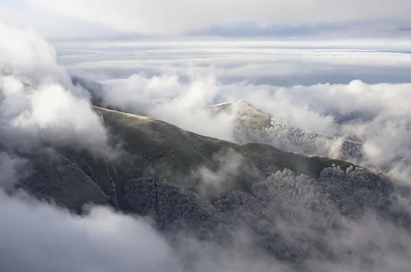 Nuvole drammatiche con montagne e alberi — Foto Stock