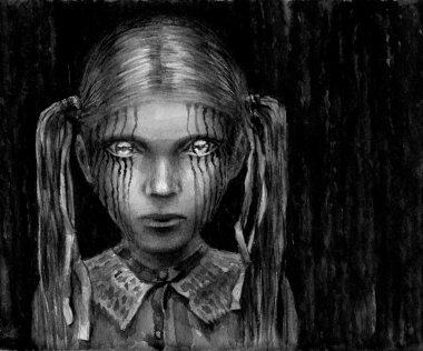 gözleri parlayan ile kız. karanlık fantezi.