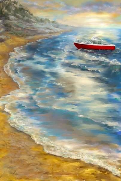 Barco vermelho no litoral . — Fotografia de Stock