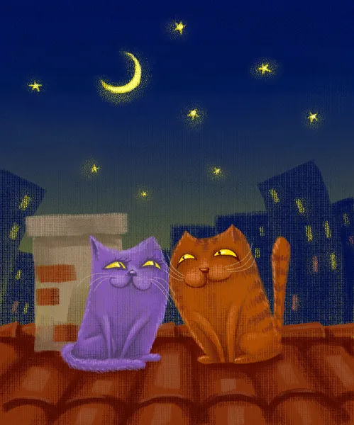 Cats on a roof are falling in love.
