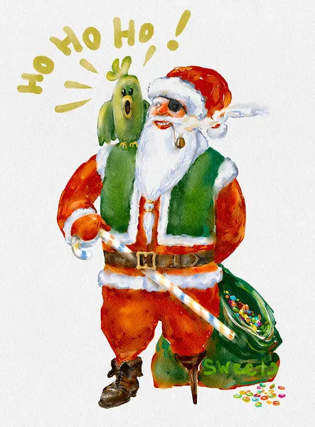 Scarabocchi Natale Acquerello Con Una Borsa Dolci Illustrazione Acquerello Tema — Foto Stock