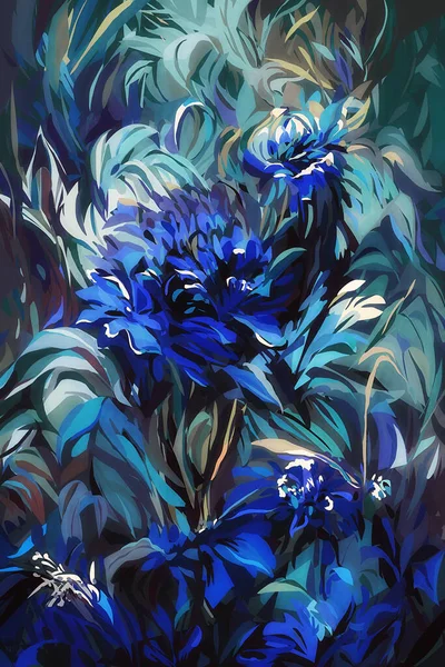 Αφηρημένα Μπλε Άνθη Ψηφιακή Απεικόνιση Μερικών Μπλε Λουλουδιών Στον Κήπο — Φωτογραφία Αρχείου