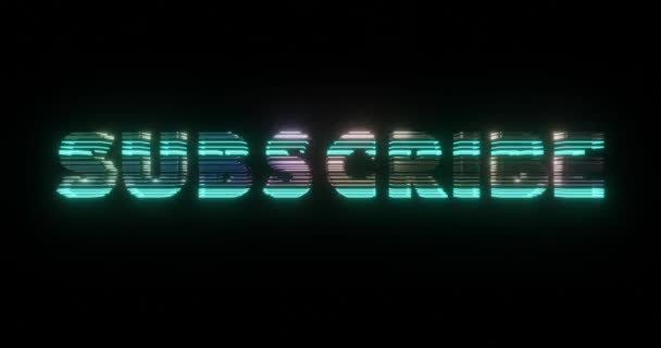 Scattering Glittering Neon Sign Subscribe Endless Looped Animation Lettering Black — Stockvideo