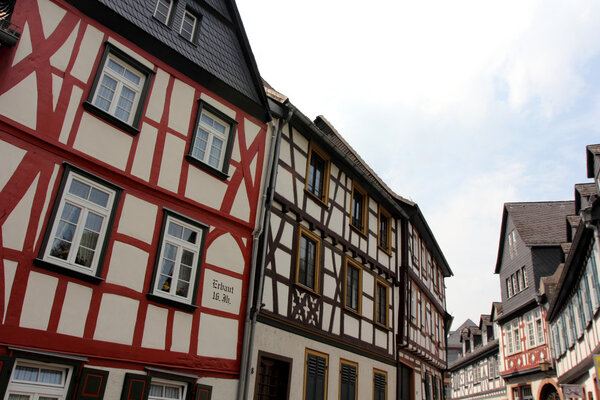 Medieval street with old half-timbered houses in Eltville, Hesse, Germany